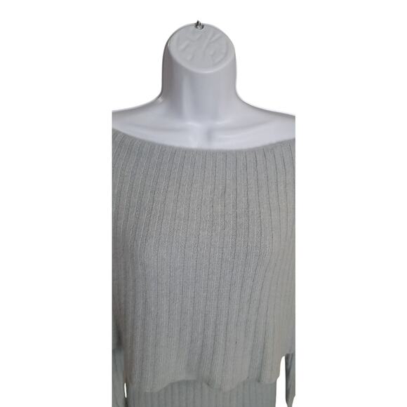 Newport News Caped Off Shoulder Sweater Sz S Ribbed Angora/Lambswool Blend Blue - Picture 2 of 5